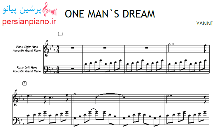 نت پیانو one mans dream